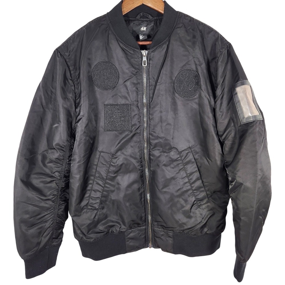 H & M X The Weeknd‎ XO Black Bomber Jacket with Patches Size Medium